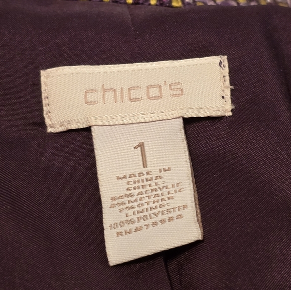 Chico's Plum Chartreuese Metallic Tweed Oversized Blazer Women's Size 8 - Picture 5 of 6